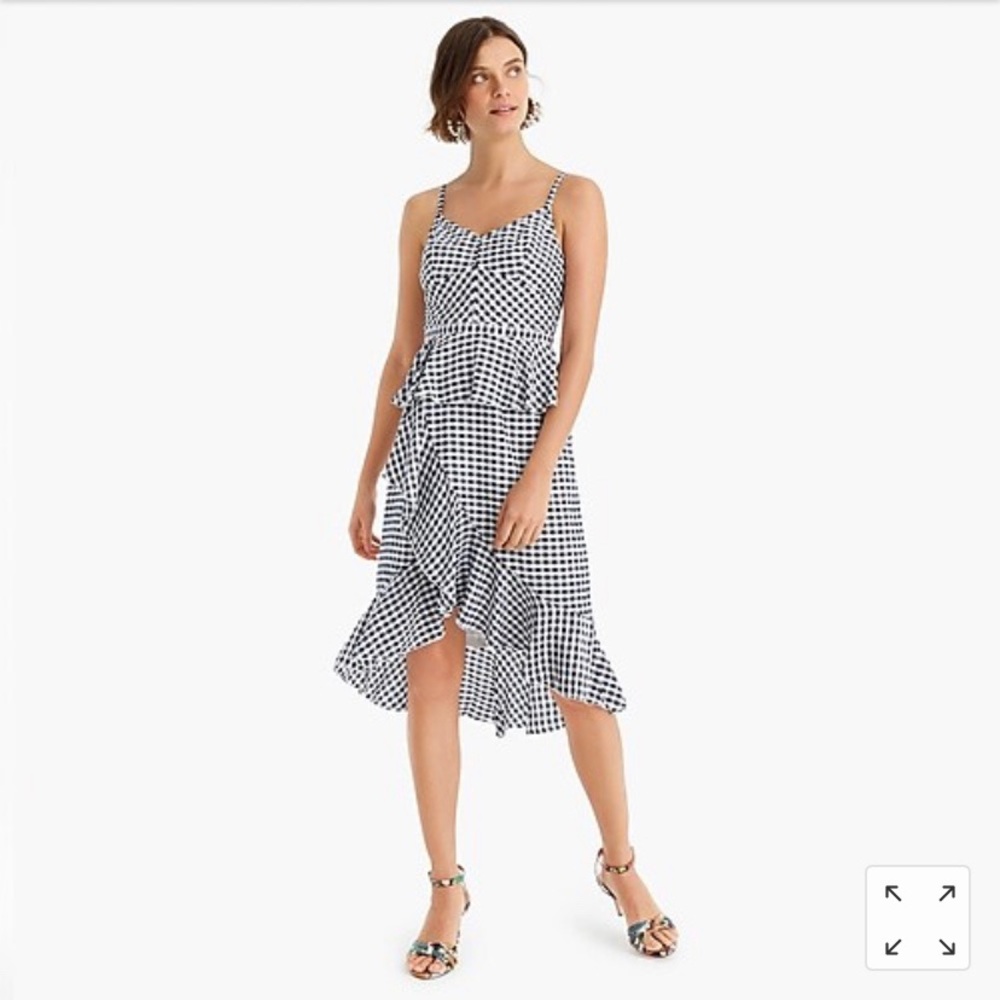 Spaghetti-strap ruffle dress in gingham silk